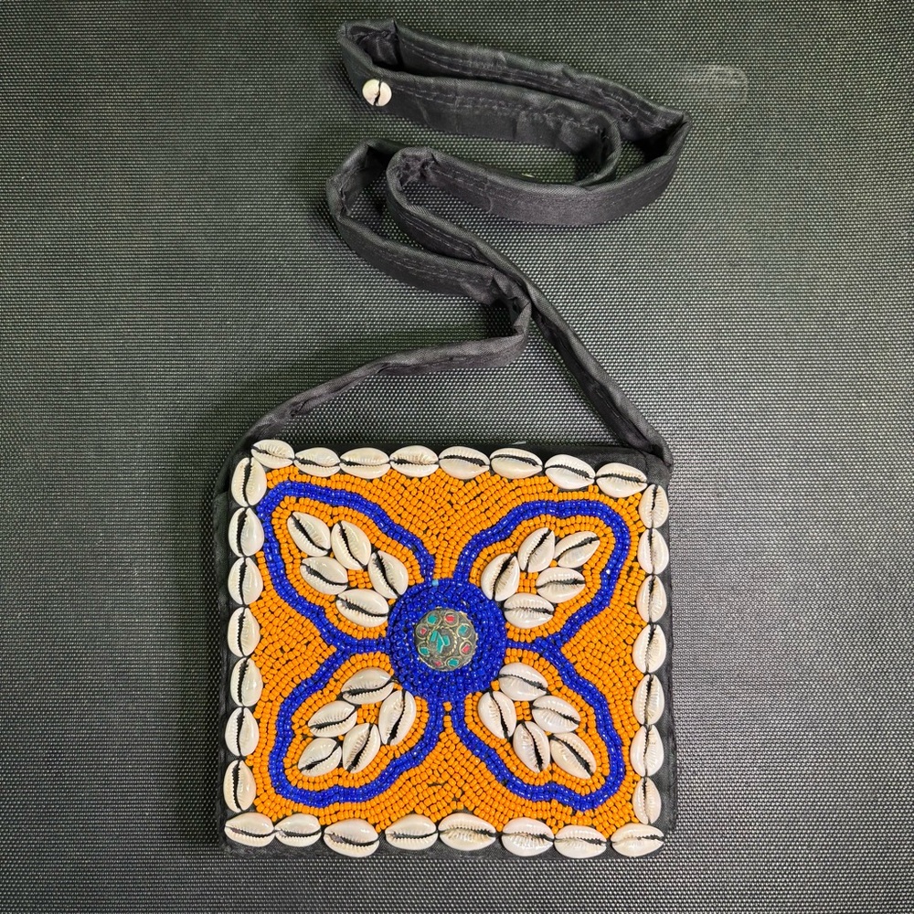 Handmade Beaded Cowrie Shell Crossbody Bag – Boho Tribal Style